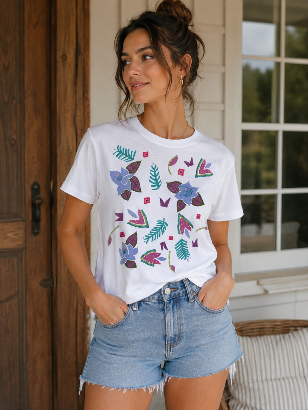 Vintage 80s Secrets Sun Prints Colorful Print T-shirt Women's Small Boho, Retro